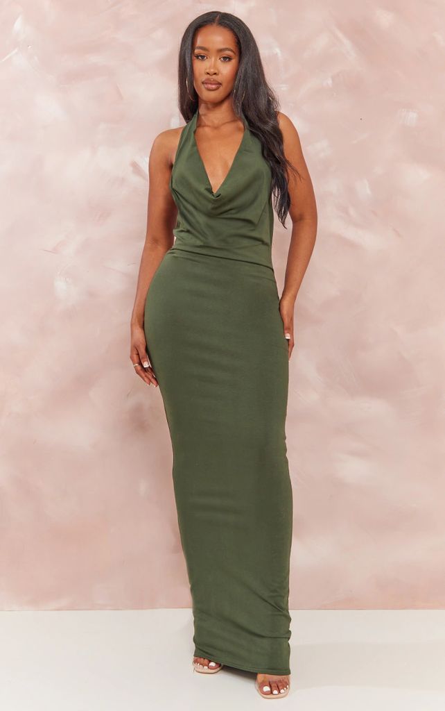 Shape Olive Cotton Halterneck Maxi Dress, Green