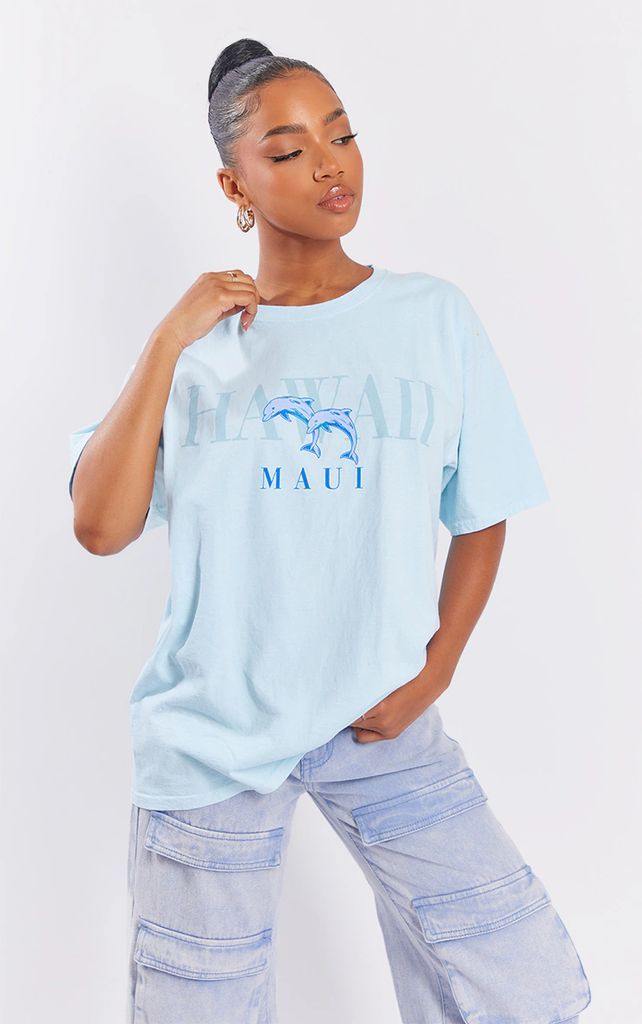 Baby Blue Maui Printed T Shirt, Blue