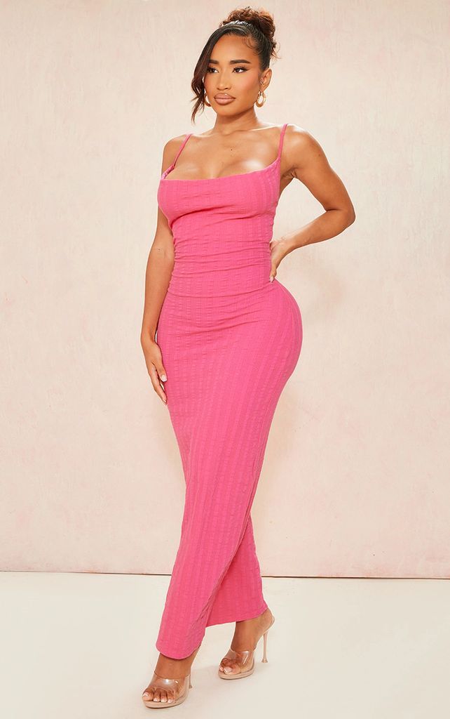 Shape Hot Pink Rib Cowl Neck Maxi Dress, Hot Pink