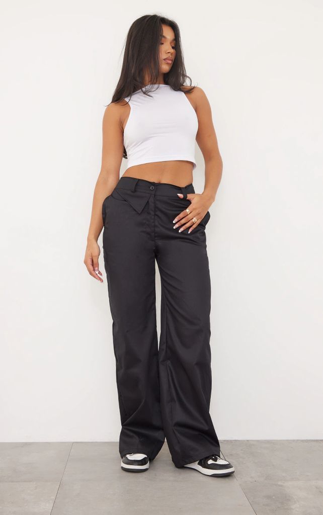 Black Woven Twill Tailored Wide Leg Trousers