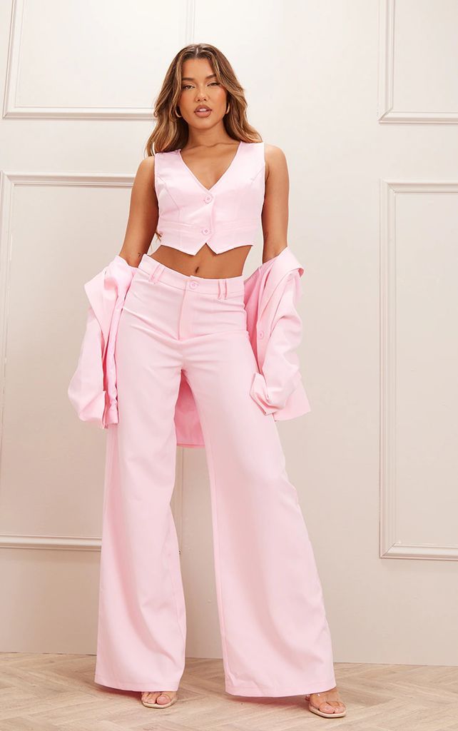 Candy Pink Woven Double Belt Loop Suit Trousers, Pink