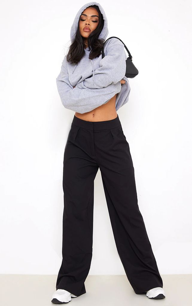 PLT Label  Black Tailored High Waist Pleated Front Wide Leg Trousers