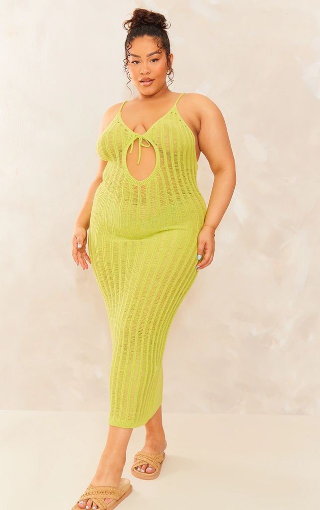 Plus Green Knitted Cut Out Maxi Dress, Green