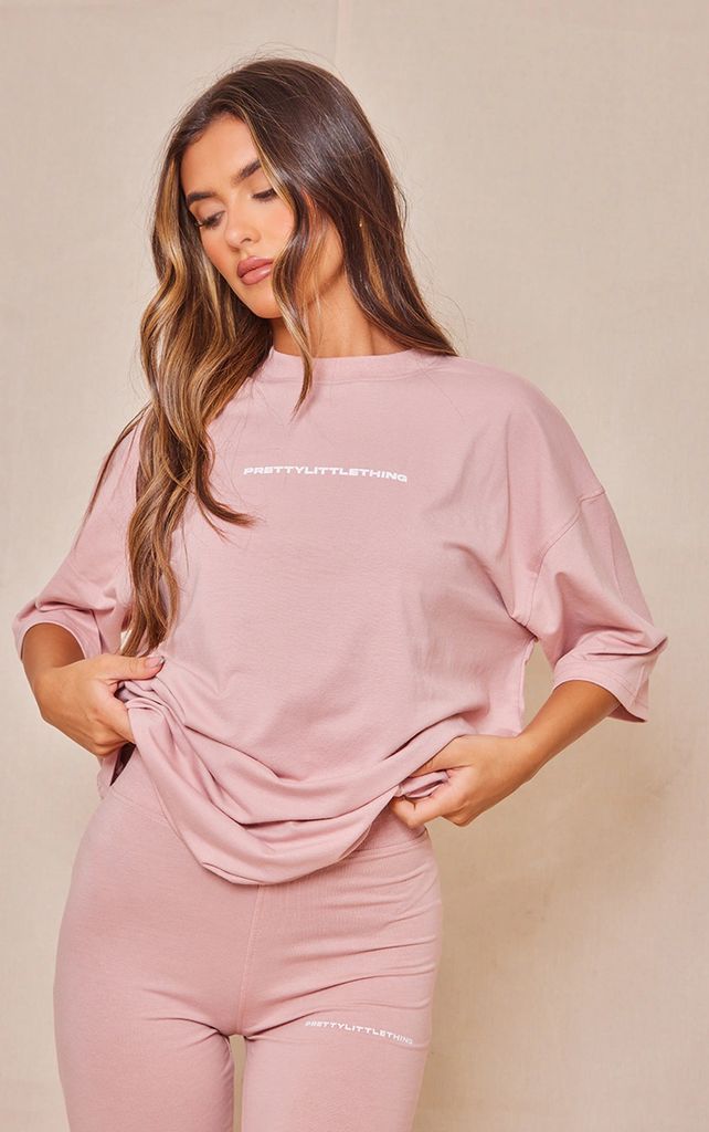 Light Pink Print Oversized T-Shirt, Light Pink