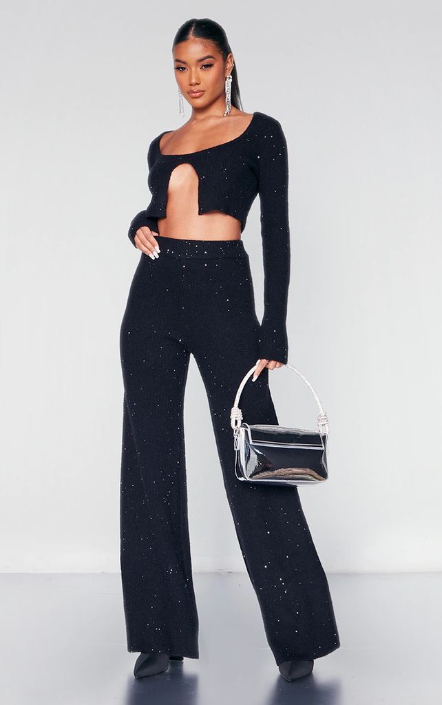 Black Glitter Sequin Knitted Trousers