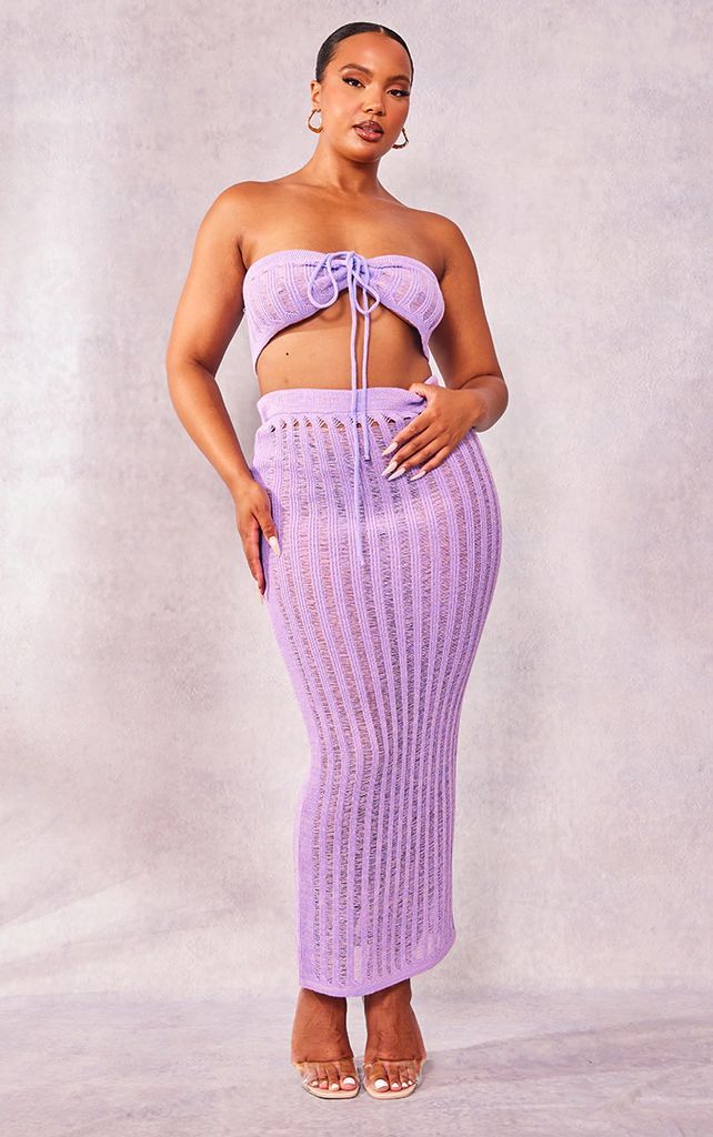Plus Lilac Knitted Maxi Skirt, Purple