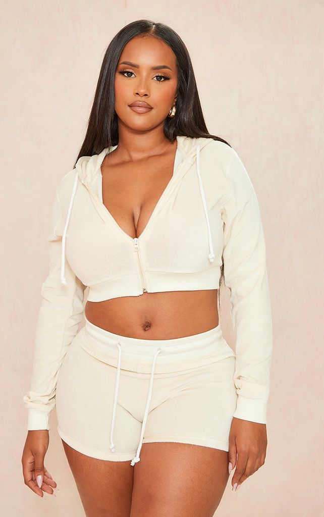 Shape Stone Velour Cropped Hoodie, White