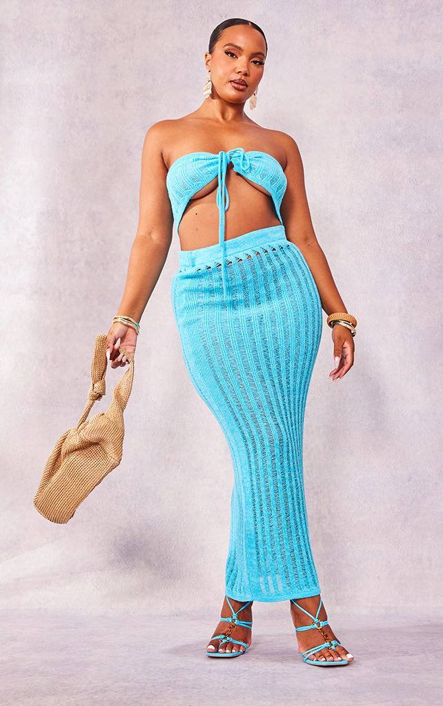 Plus Blue Knitted Maxi Skirt, Blue