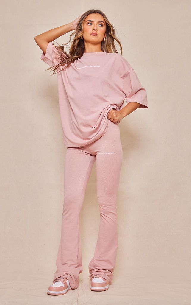 Light Pink Print Flared Trousers, Light Pink