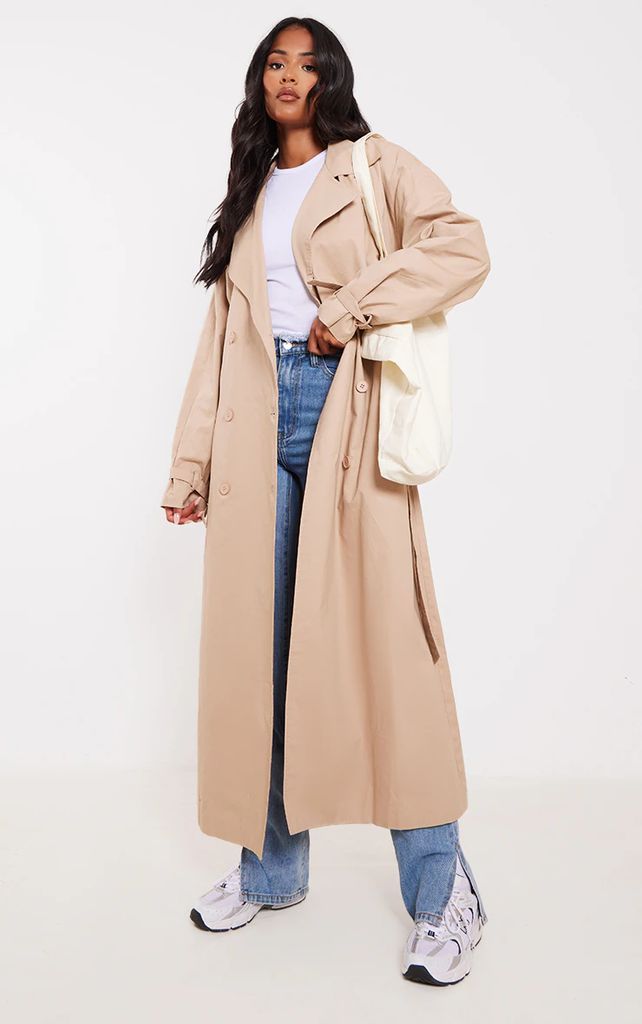 Tall Camel Belted Cuff Detail Trench Coat, Camel