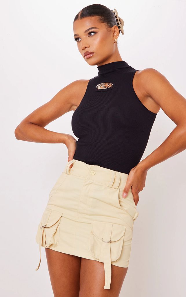 Lemon Cargo Pocket Detail Micro Mini Skirt, Lemon