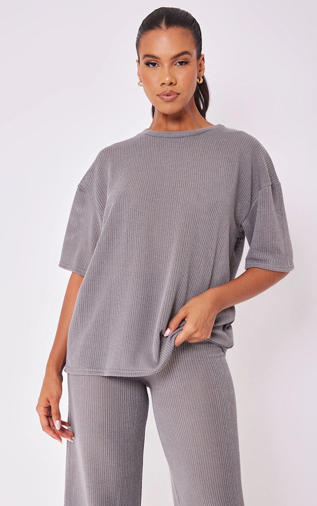 Charcoal Grey Sheer Soft Rib Oversized T-shirt