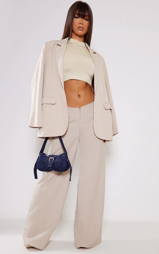 Beige Woven Zip Front Low Rise Trousers