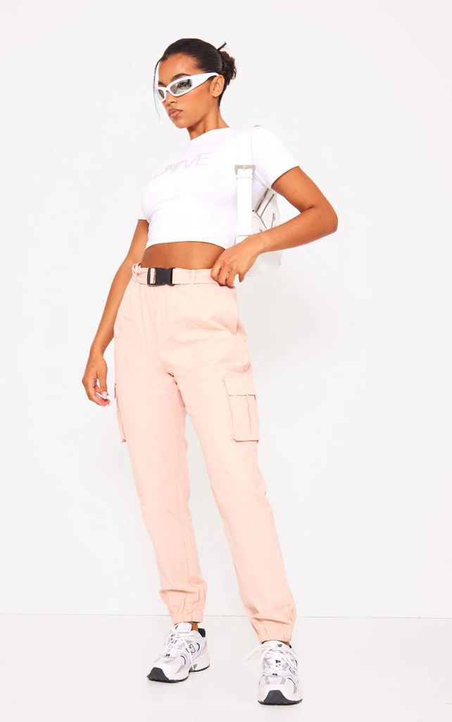 Nude Utility Belted Cargo Joggers, Pink