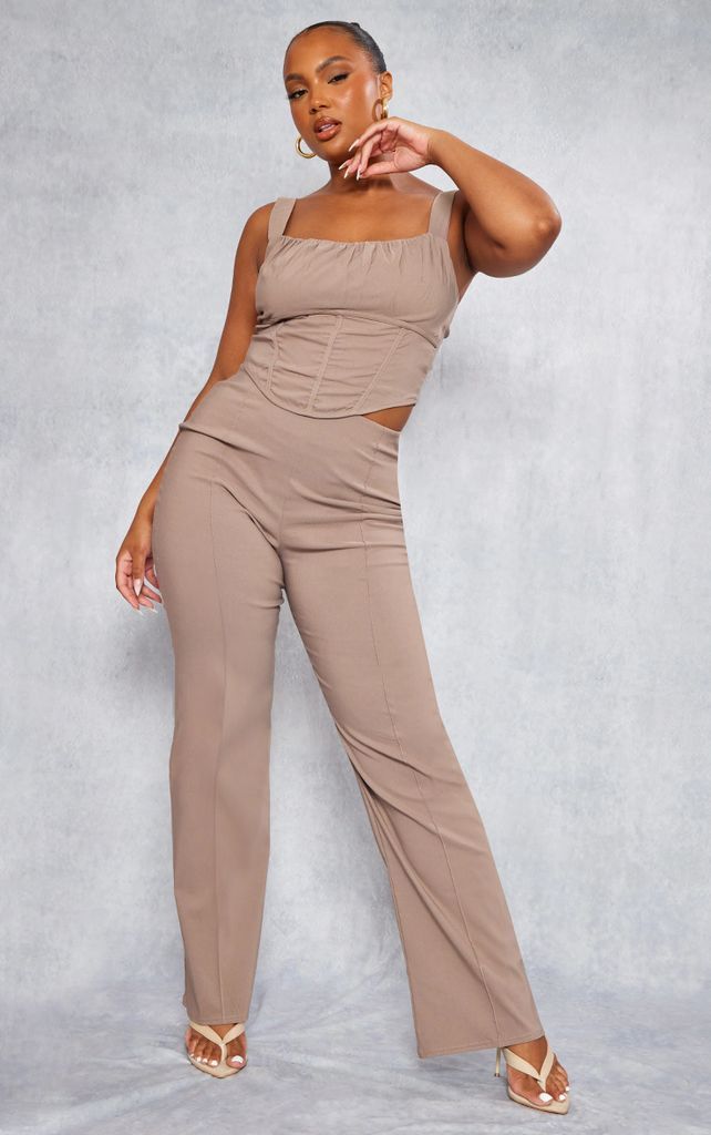 Plus Taupe Seam Detail Bengaline Trousers, Brown