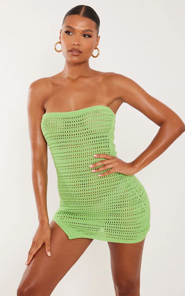 Green Crochet Bandeau Dress, Green