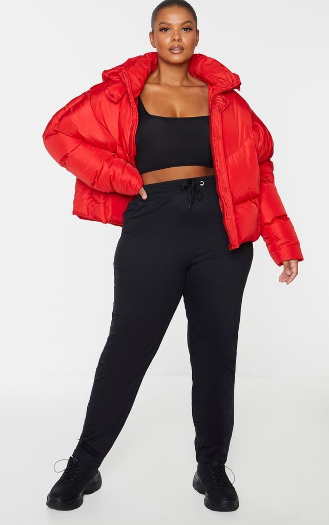 Plus Red Nylon Oversized Curved Panel Wadded Puffer Jacket