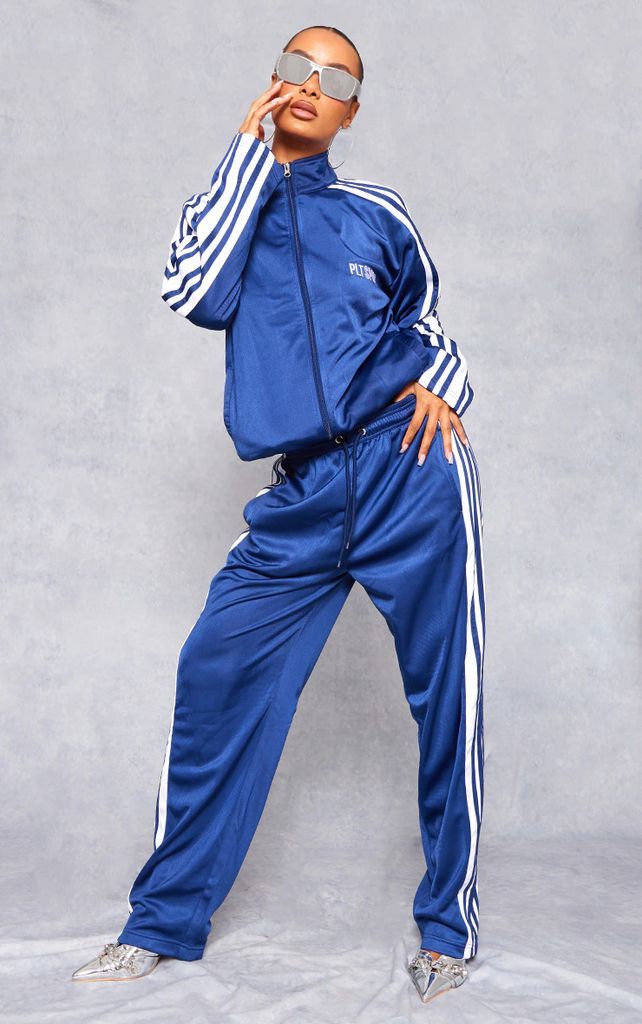 Navy Double Stripe Tricot Joggers, Blue
