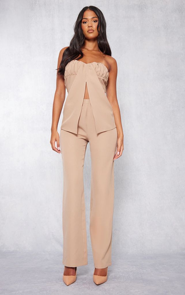 Tall Taupe Elasticated Wide Leg Trousers, Brown