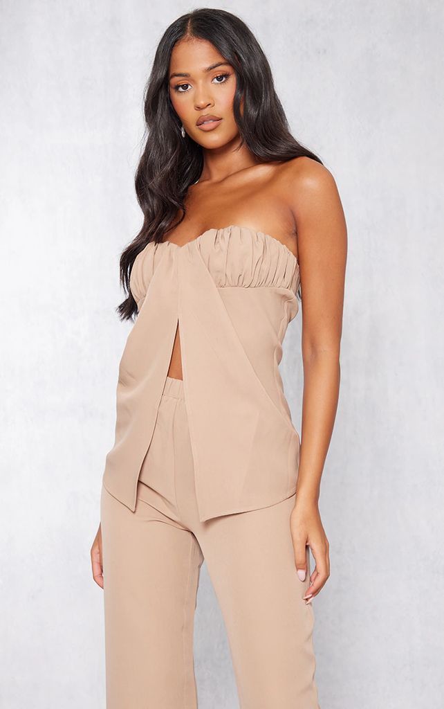 Tall Taupe Bandeau Split Detail Top, Brown