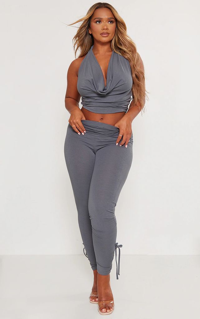 Shape Charcoal Contour Jersey Ruched Cuff Leggings, Grey