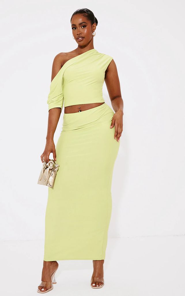 Shape Lime Slinky Low Rise Maxi Skirt, Green