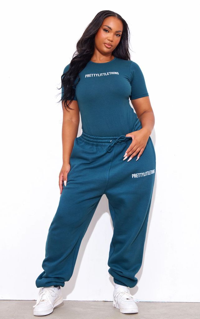 Plus Teal High Waisted Joggers, Blue