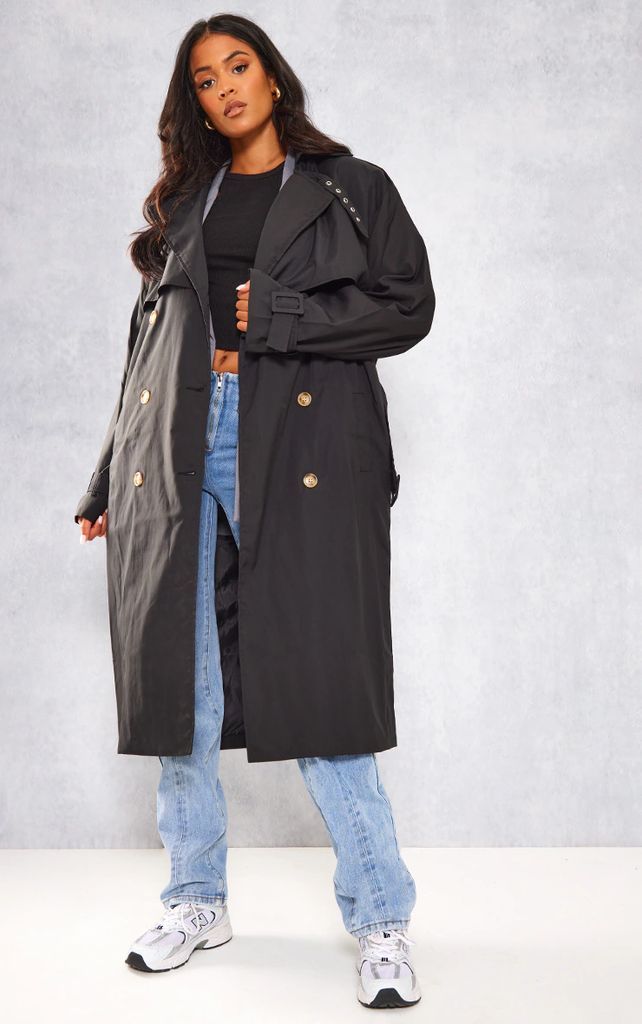 Tall Black Oversized Belted Midi Trench, Black