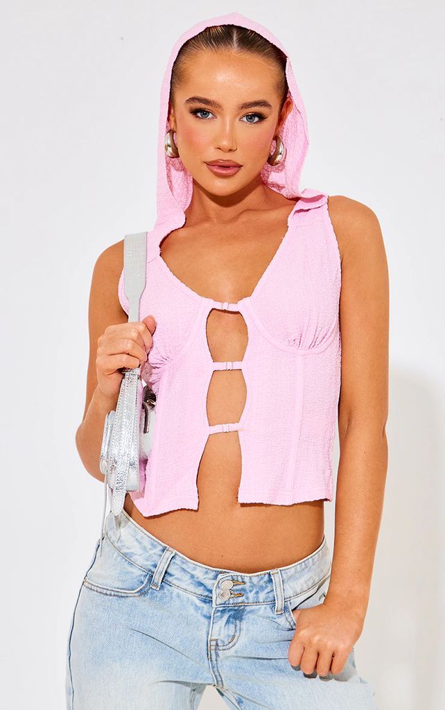 Baby Pink Textured Under Wire Boned Cut Out Long Top, Pink