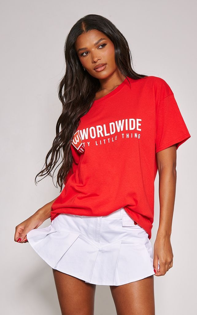 Red World Wide Printed T Shirt, Red