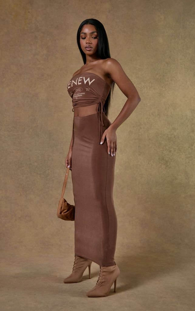 Renew Brown Slinky Low Rise Maxi Skirt