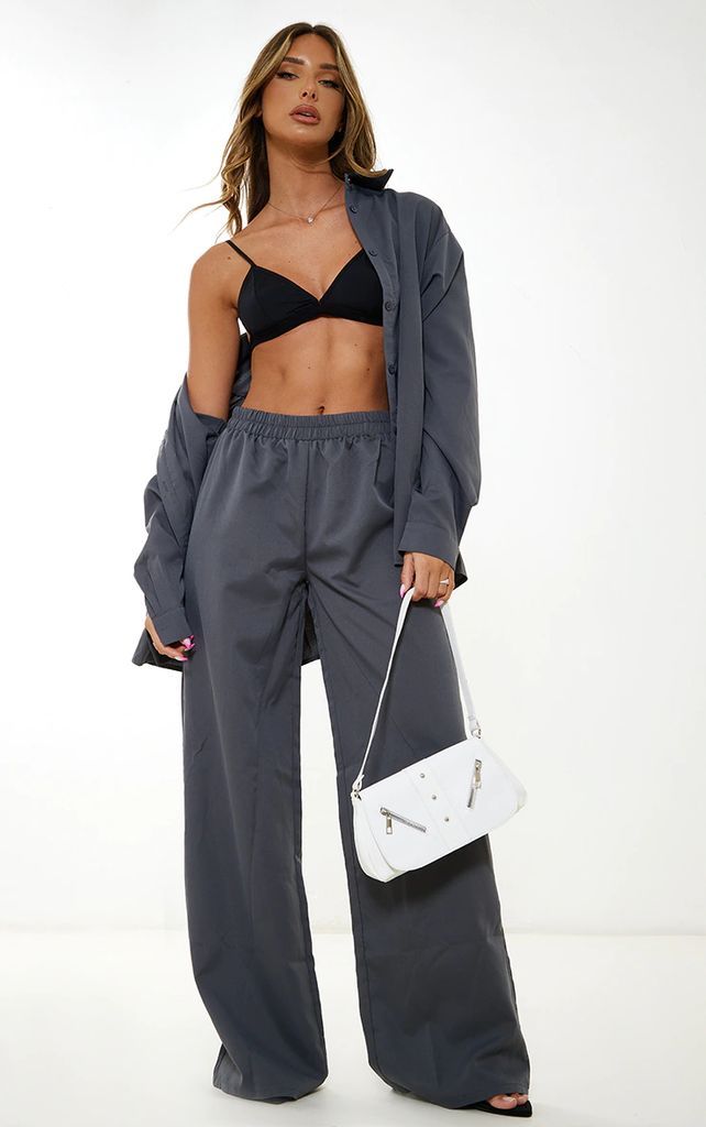 Charcoal Woven Oversized Wide Leg Trousers