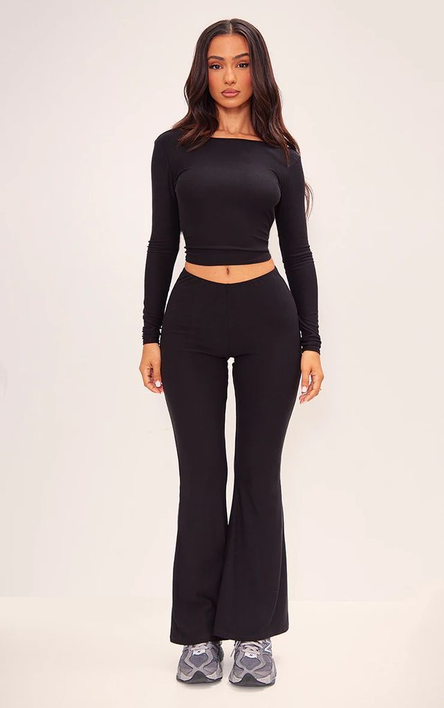 Petite Black Soft Touch High Waist Flared Trousers, Black