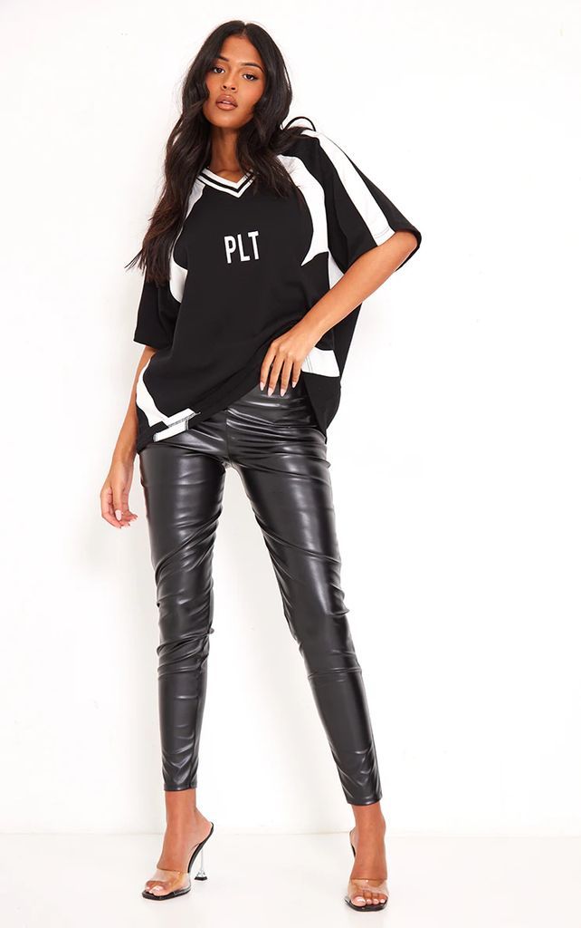 Tall Black High Waisted Faux Leather Leggings, Black