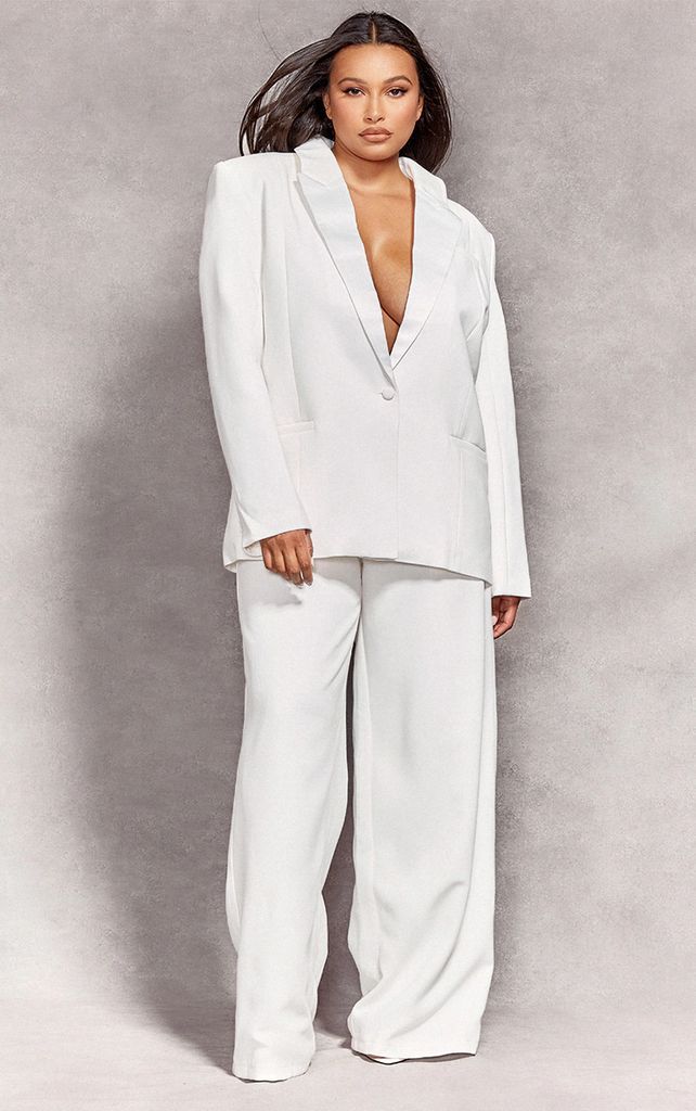 Plus White Oversized Tailored Blazer, White