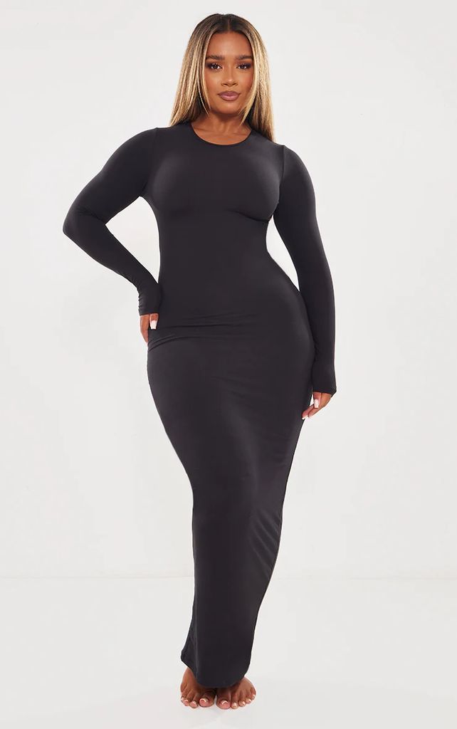 Shape Black Sculpted Long Sleeve Maxi Dress, Black