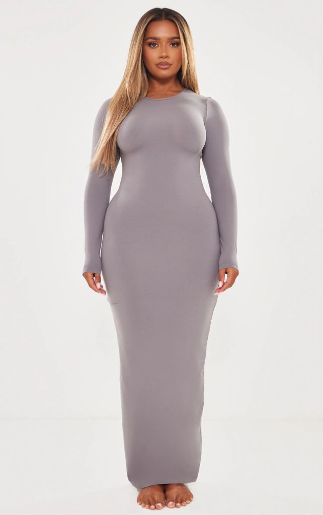 Shape Charcoal Sculpted Long Sleeve Maxi Dress, Grey