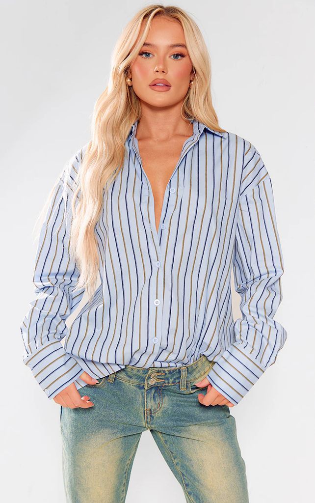 Mineral Blue Woven Fitted Pinstripe Long Sleeve Shirt, Mineral Blue