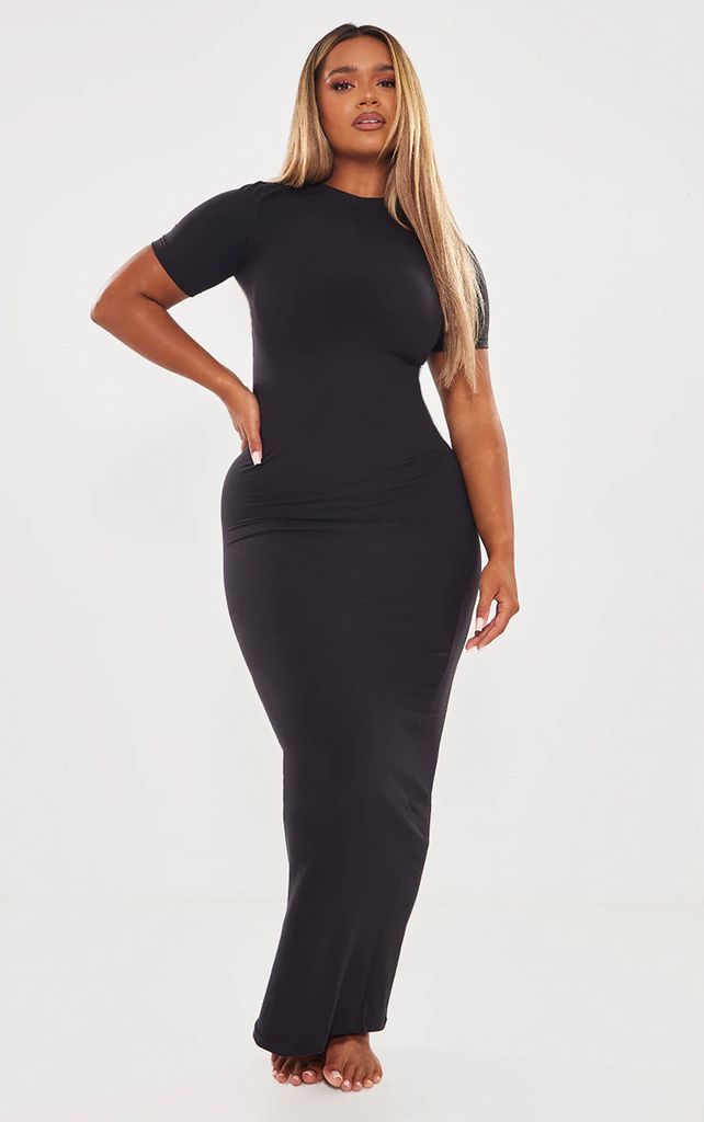 Shape Black Sculpted Short Sleeve Maxi Dress, Black