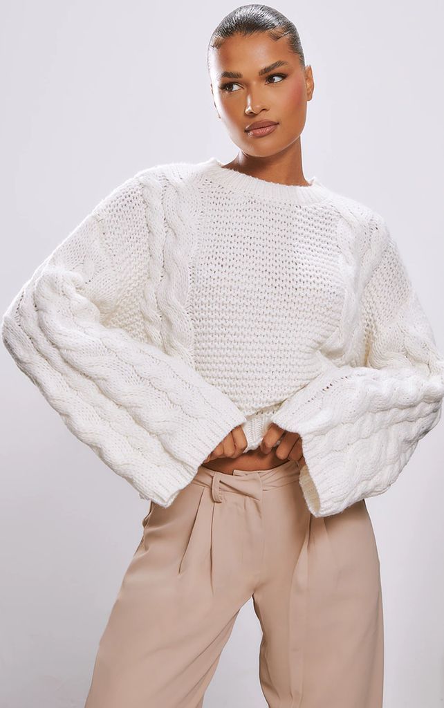 Cream Soft Chunky Cable Knit Jumper, White