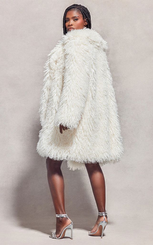 White Faux Fur Oversized Coat, White