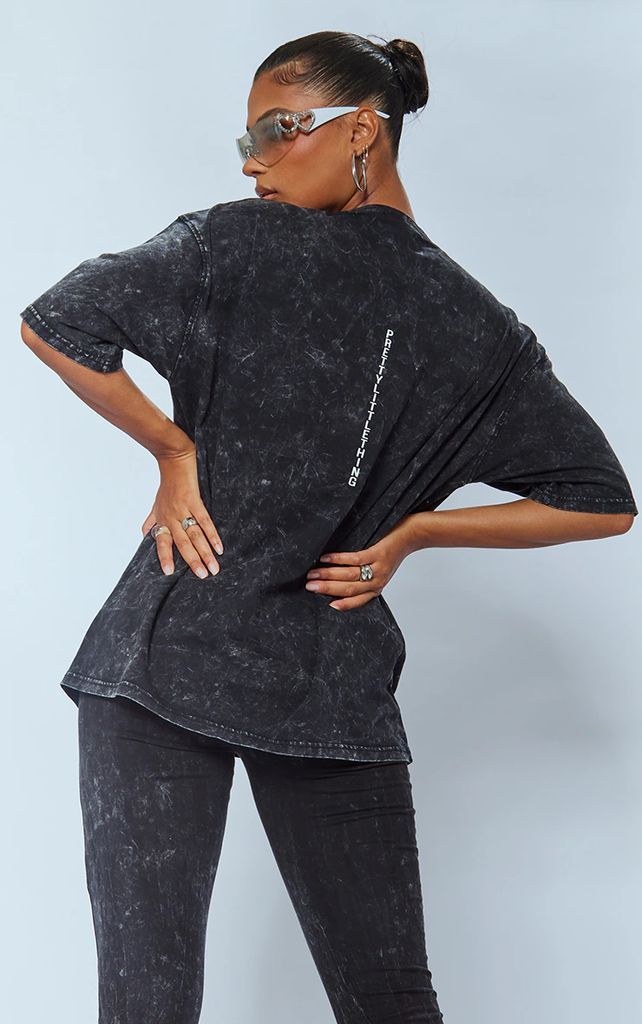 Charcoal Print Washed Oversized T-shirt, Grey