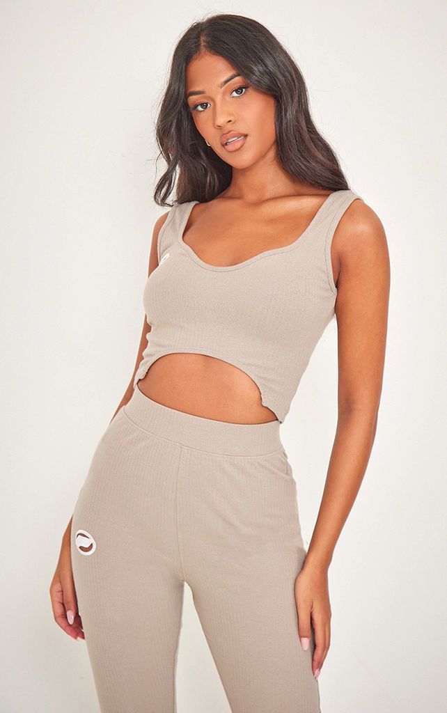 Tall Stone Ribbed Logo Cut Out Detail Crop Top, White