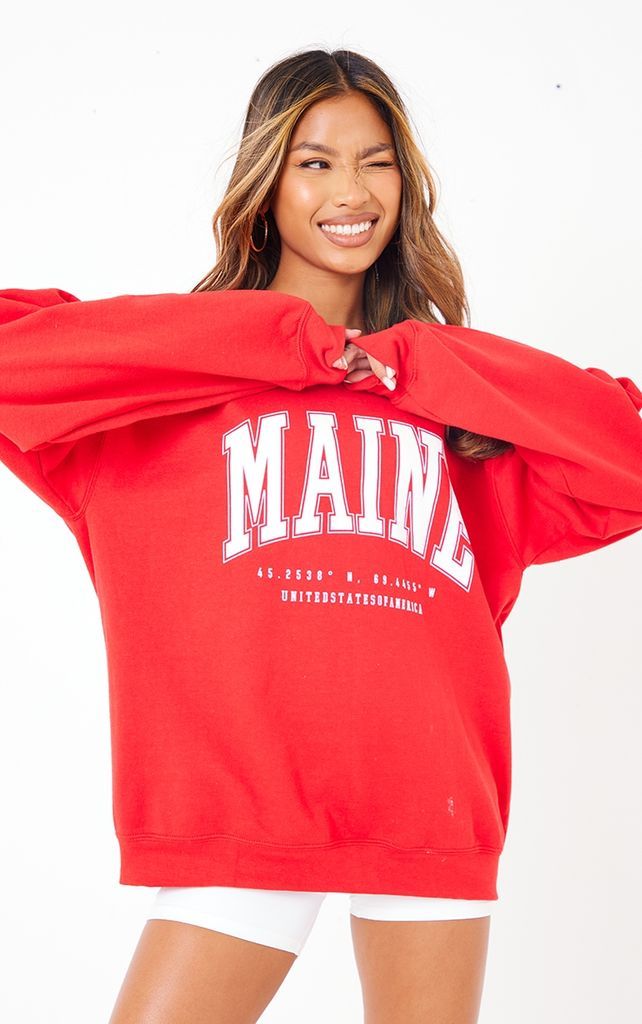 Red Maine Overszied Print Sweatshirt, Red