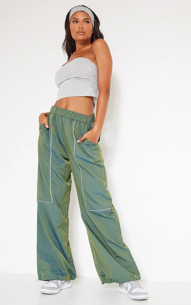 Sea Green Reflective Piping Detail Track Pants, Sea Green