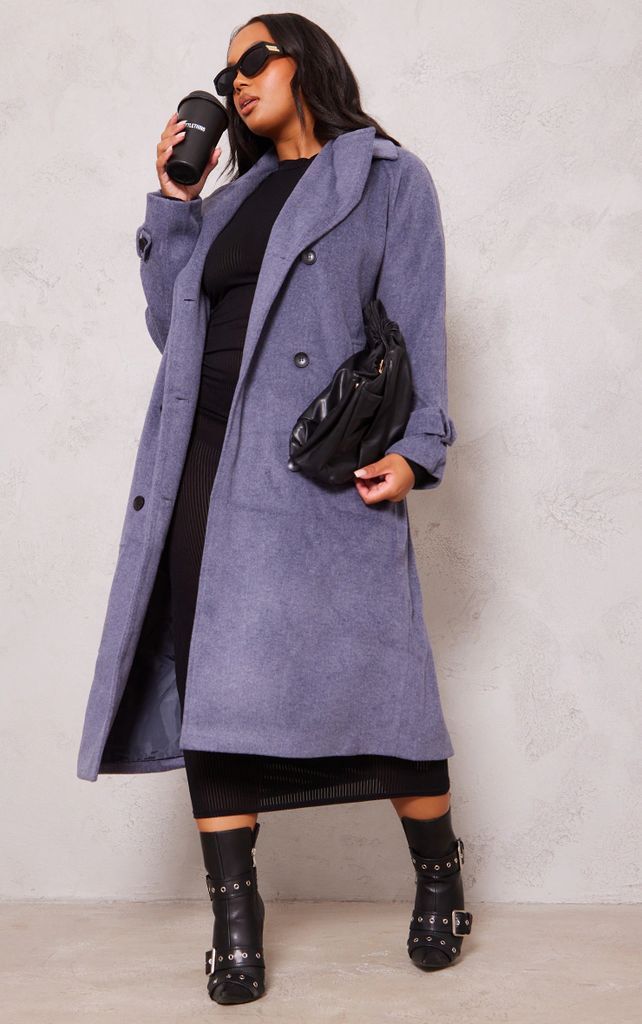 Plus Charcoal Wool Look Maxi Coat, Grey