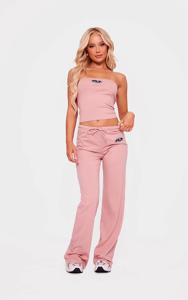 Light Pink Badge Low Rise Straight Leg Trousers, Light Pink