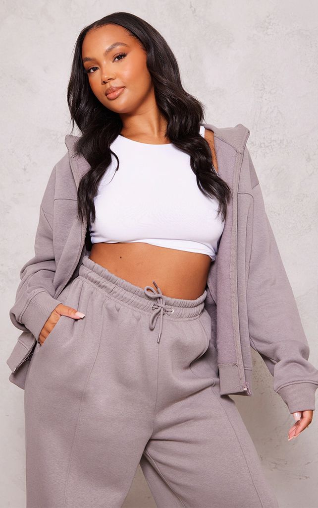 Plus Charcoal Seam Detail Zip Through Oversized Track Top, Grey