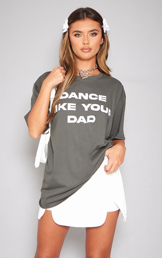 Charcoal Washed Dance Like Your Dad Oversized T-shirt, Grey
