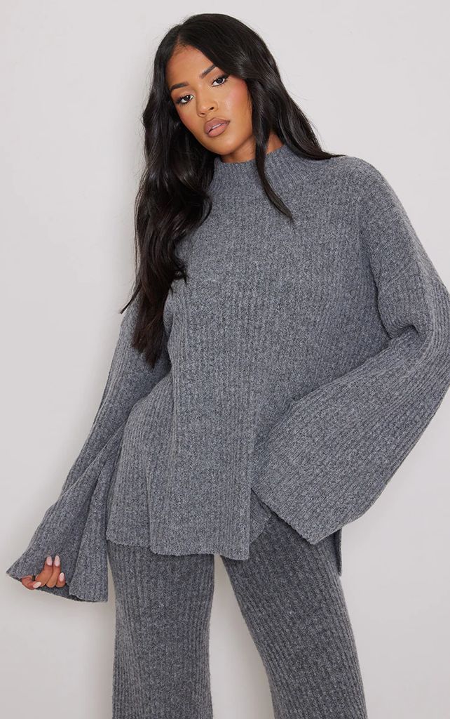 Tall Charcoal Luxe Rib Knit Oversized Jumper, Grey